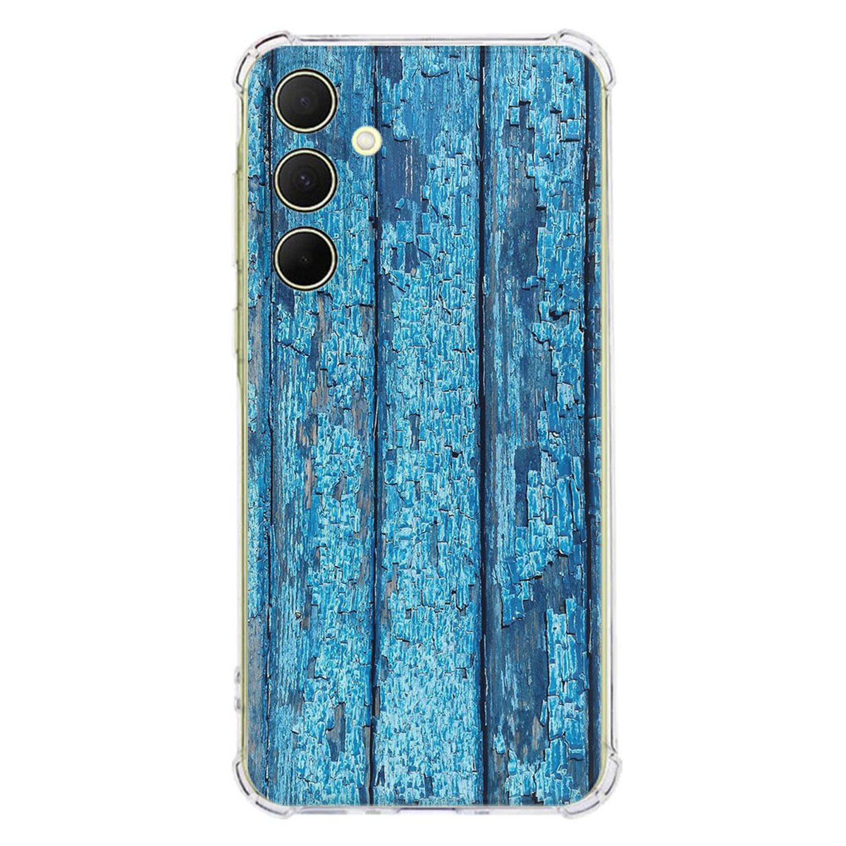 Samsung Galaxy A56 Hoesje - Wood Blue TPU Antishock hoesje hout blauw achterkant