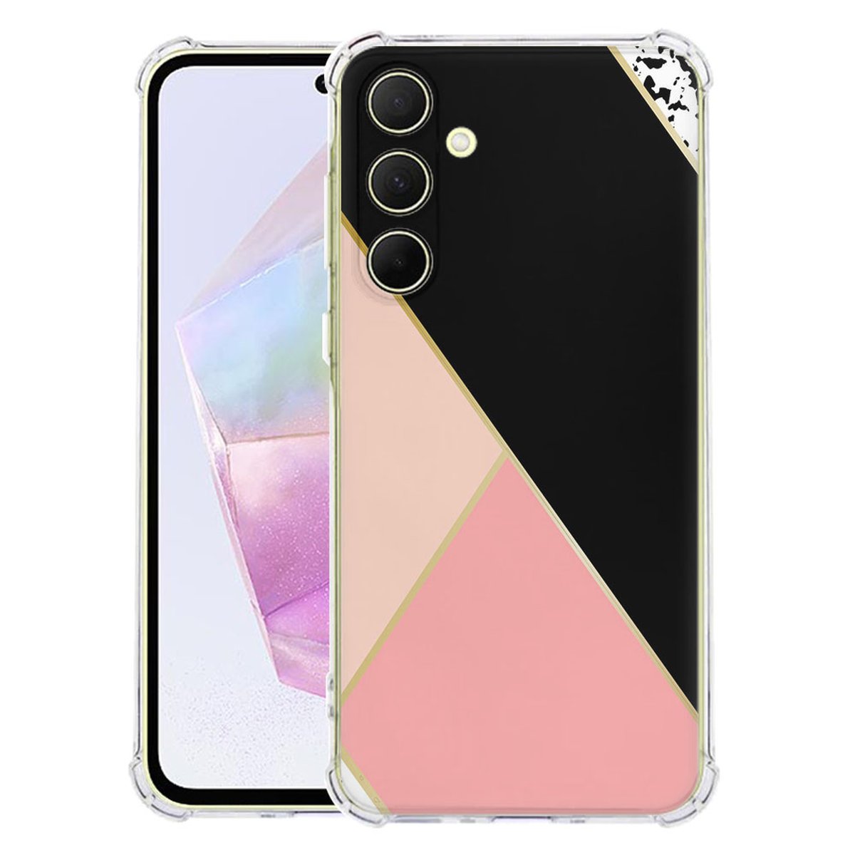 Samsung Galaxy A56 Hoesje - Zwart Roze Vormen TPU Antishock hoesje abstract geometrisch voorkant achterkant