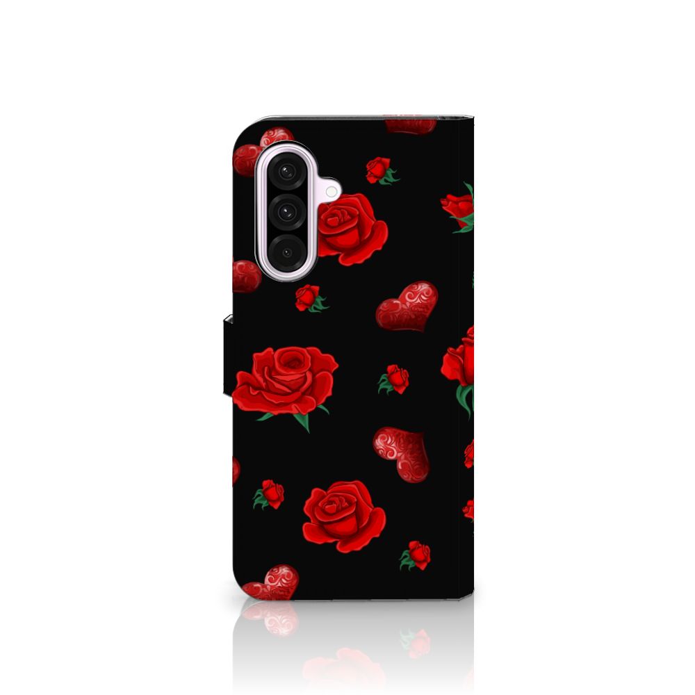 Samsung Galaxy A56 Leuk Hoesje Valentine boekhoes bloemen zwart