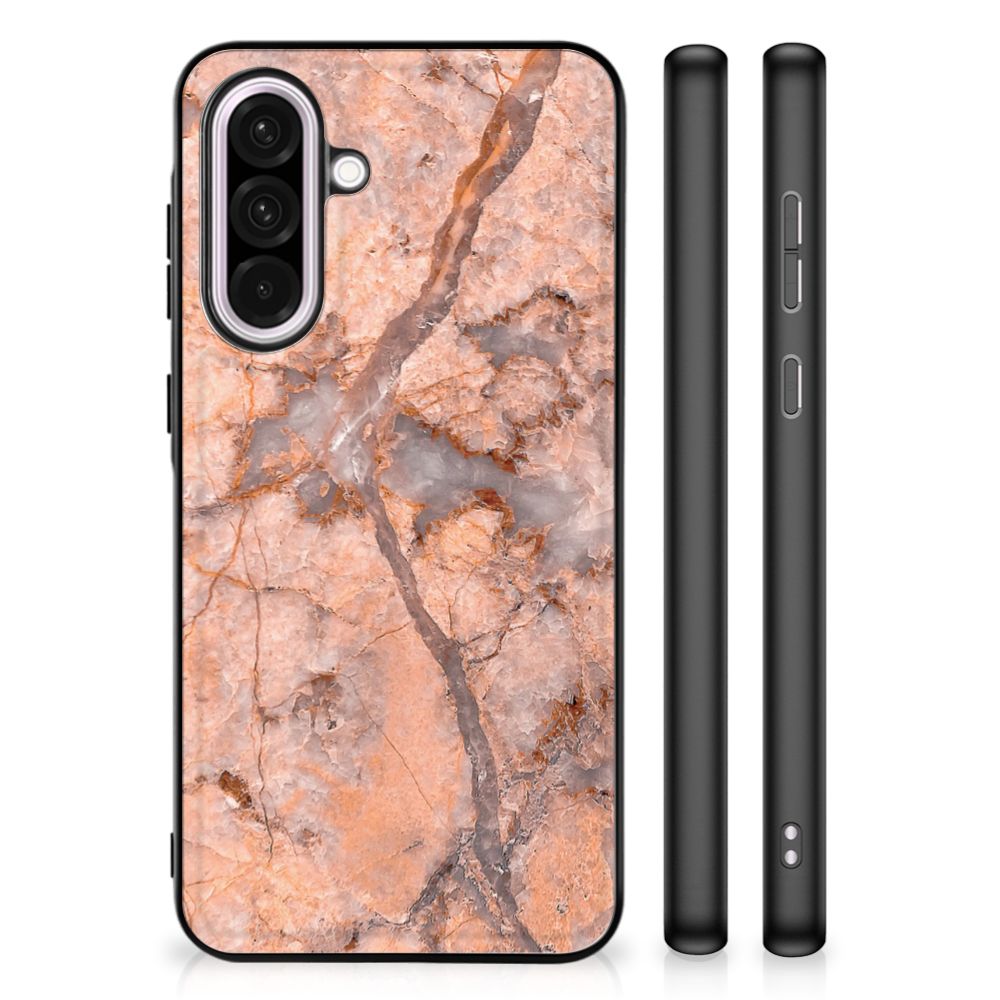 Samsung Galaxy A56 Marmeren Print Telefoonhoesje Marmer Oranje marmer oranje achterkant zijkant