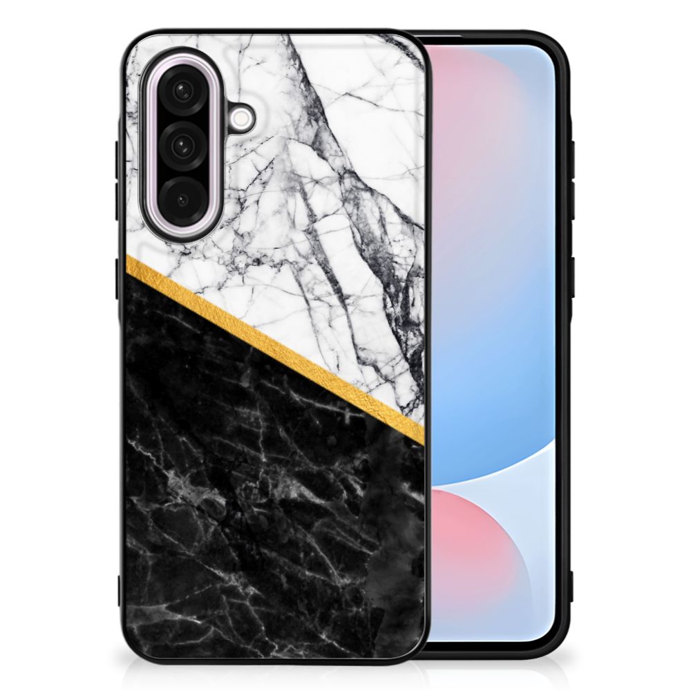 Samsung Galaxy A56 Marmeren Print Telefoonhoesje Marmer Wit Zwart design marmer zwart wit aanzicht