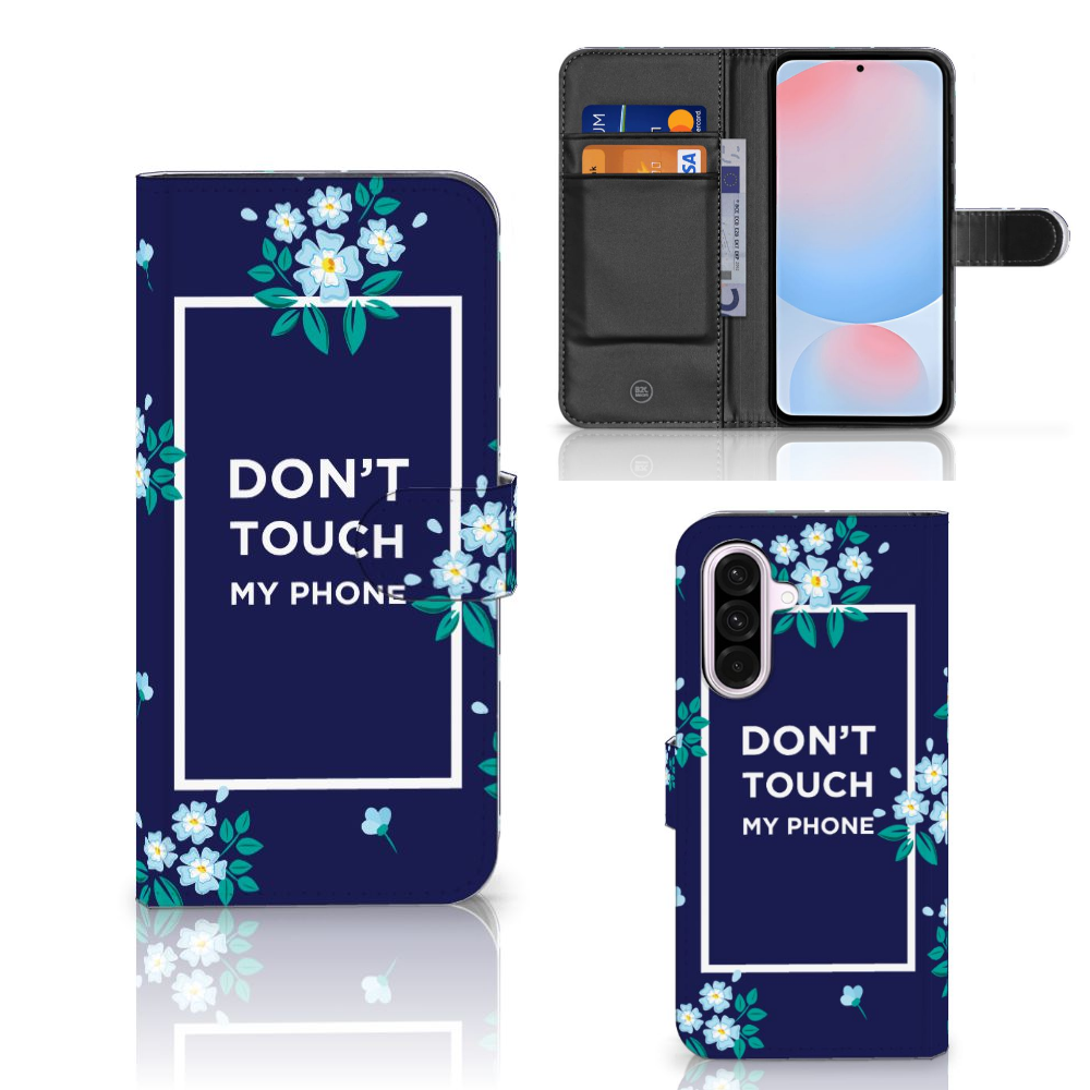 Samsung Galaxy A56 Portemonnee Hoesje Flowers Blue DTMP hoesje design bloemen aanzicht