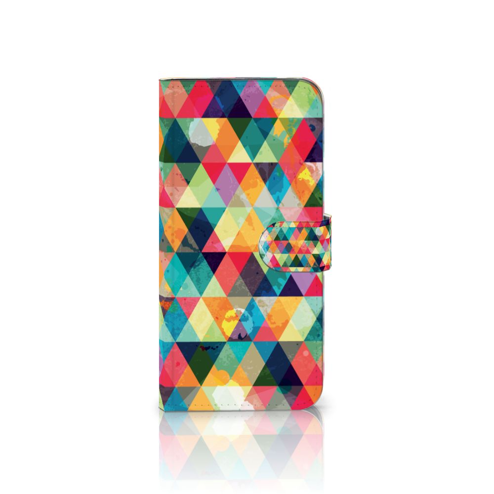 Samsung Galaxy A56 Telefoon Hoesje Geruit kleurrijk geometrisch design bookcase zijaanzicht