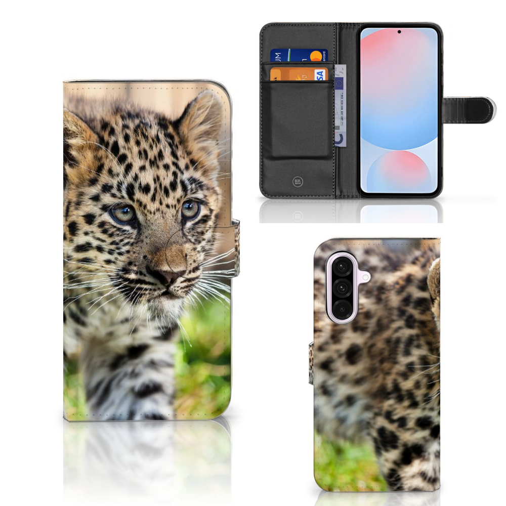 Samsung Galaxy A56 Telefoonhoesje met Pasjes Baby Luipaard luipaard design voorkant binnenkant