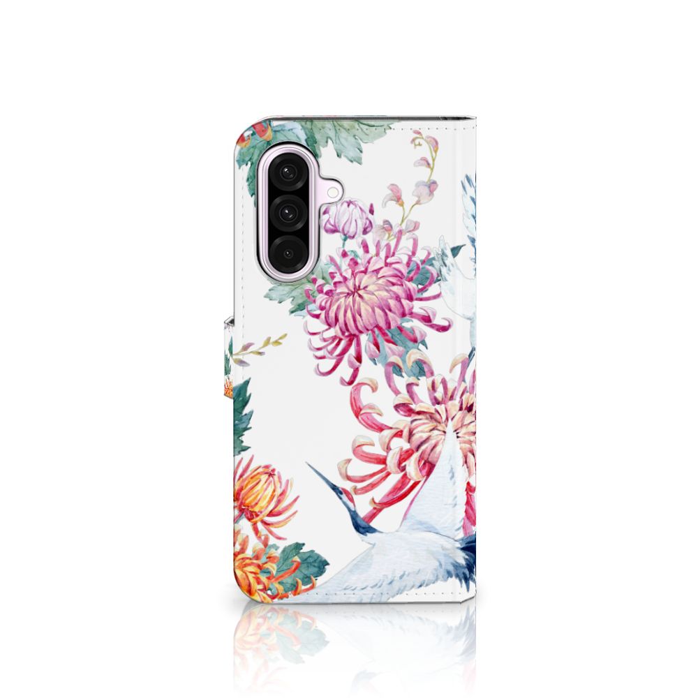 Samsung Galaxy A56 Telefoonhoesje met Pasjes Bird Flowers design bloemen aanzicht