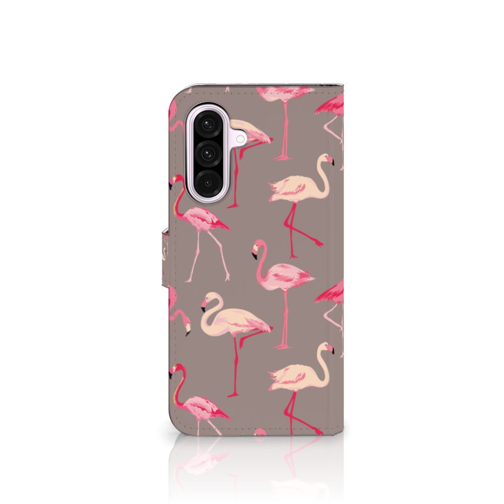 Samsung Galaxy A56 Telefoonhoesje met Pasjes Flamingo ontwerp flamingo's voorkant