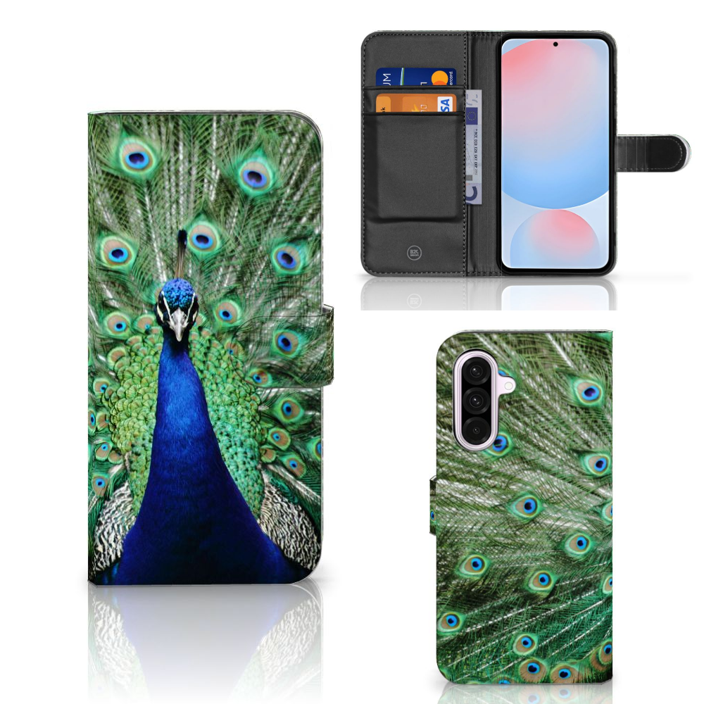 Samsung Galaxy A56 Telefoonhoesje met Pasjes Pauw boekhoesje pauw design voorkant achterkant binnenkant