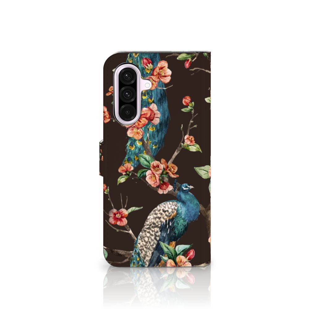 Samsung Galaxy A56 Telefoonhoesje met Pasjes Pauw met Bloemen telefoonhoesje pauw bloemen zijkant
