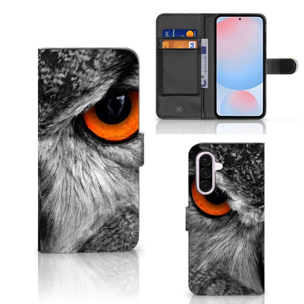 Samsung Galaxy A56 Telefoonhoesje met Pasjes Uil design uil drie aanzicht