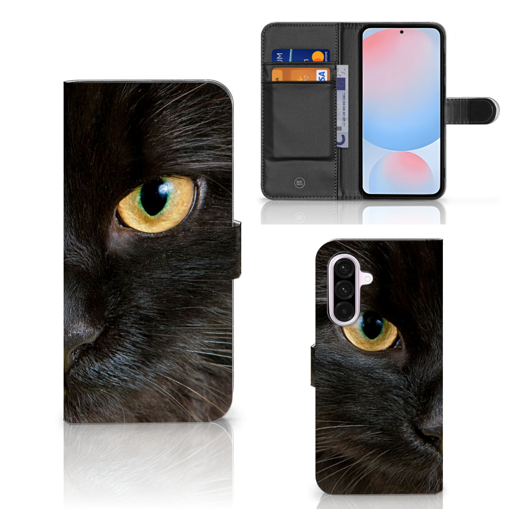 Samsung Galaxy A56 Telefoonhoesje met Pasjes Zwarte Kat design zwart kat aanzicht