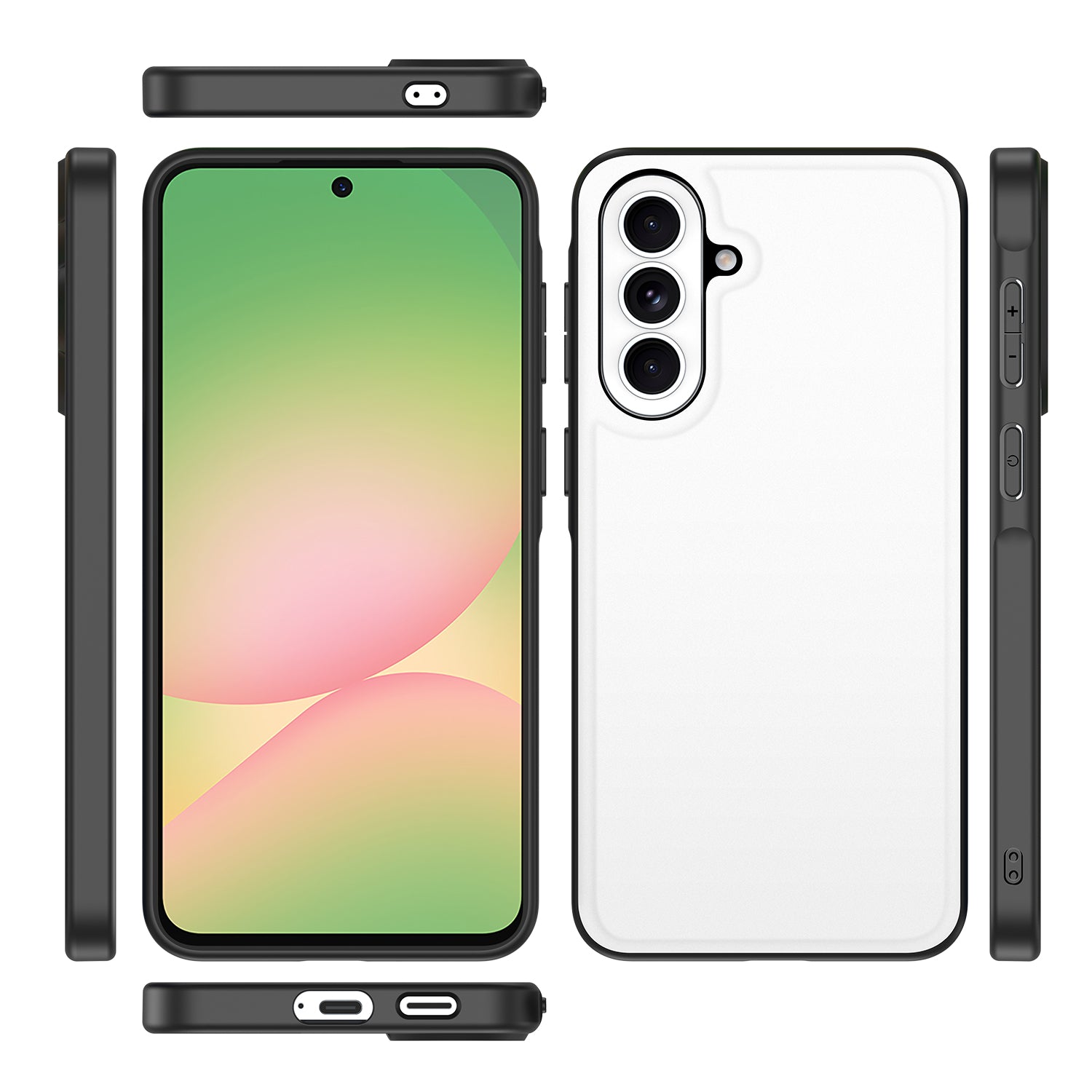 Samsung Galaxy A57 Back Cover Hoesje Wit Zwart Vooraanzicht Detail