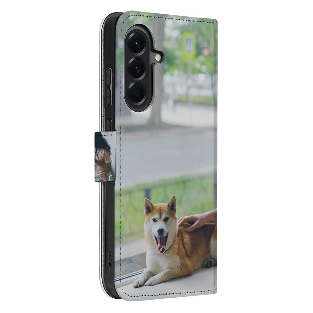 Samsung Galaxy A57 Bookcase Hoesje Maken met Foto Naadloos Design Vooraanzicht.