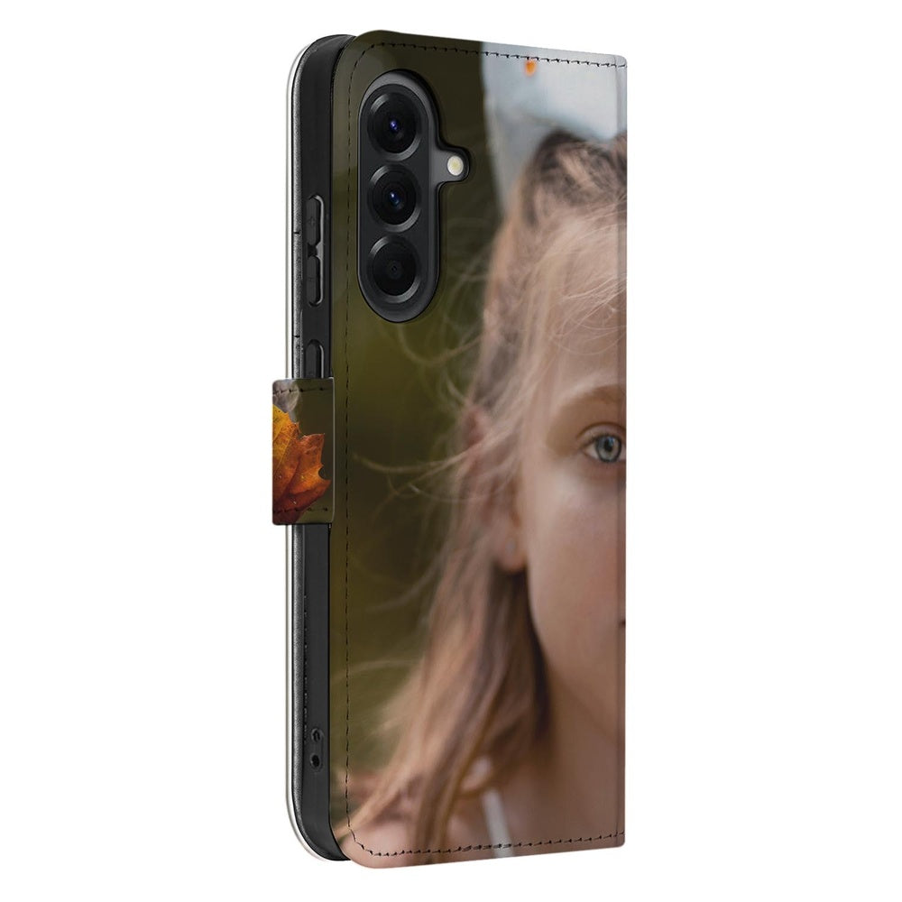 Samsung Galaxy A57 Bookcase Hoesje Maken met Foto Naadloos Design Schuin aanzicht.