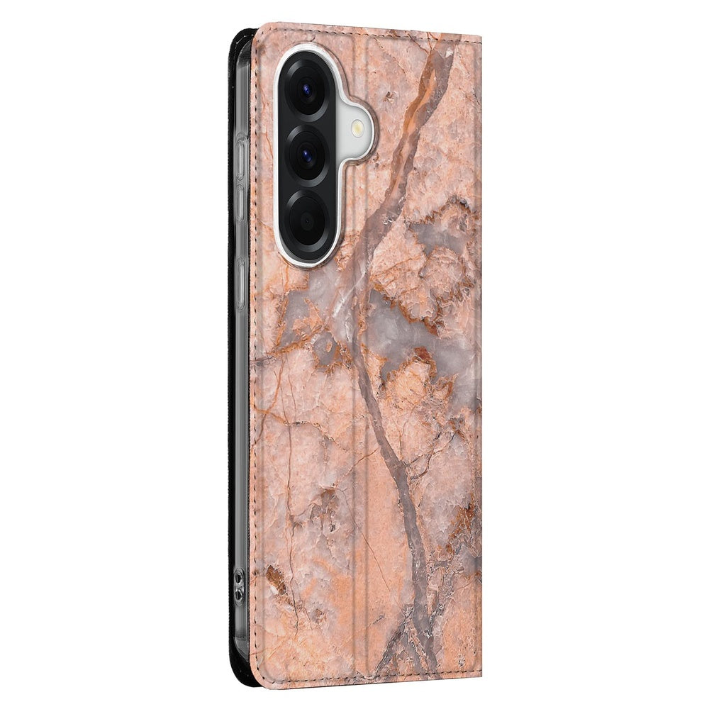 Samsung Galaxy A57 Bookcase Hoesje met Pasjes Marmer Oranje detailaanzicht.