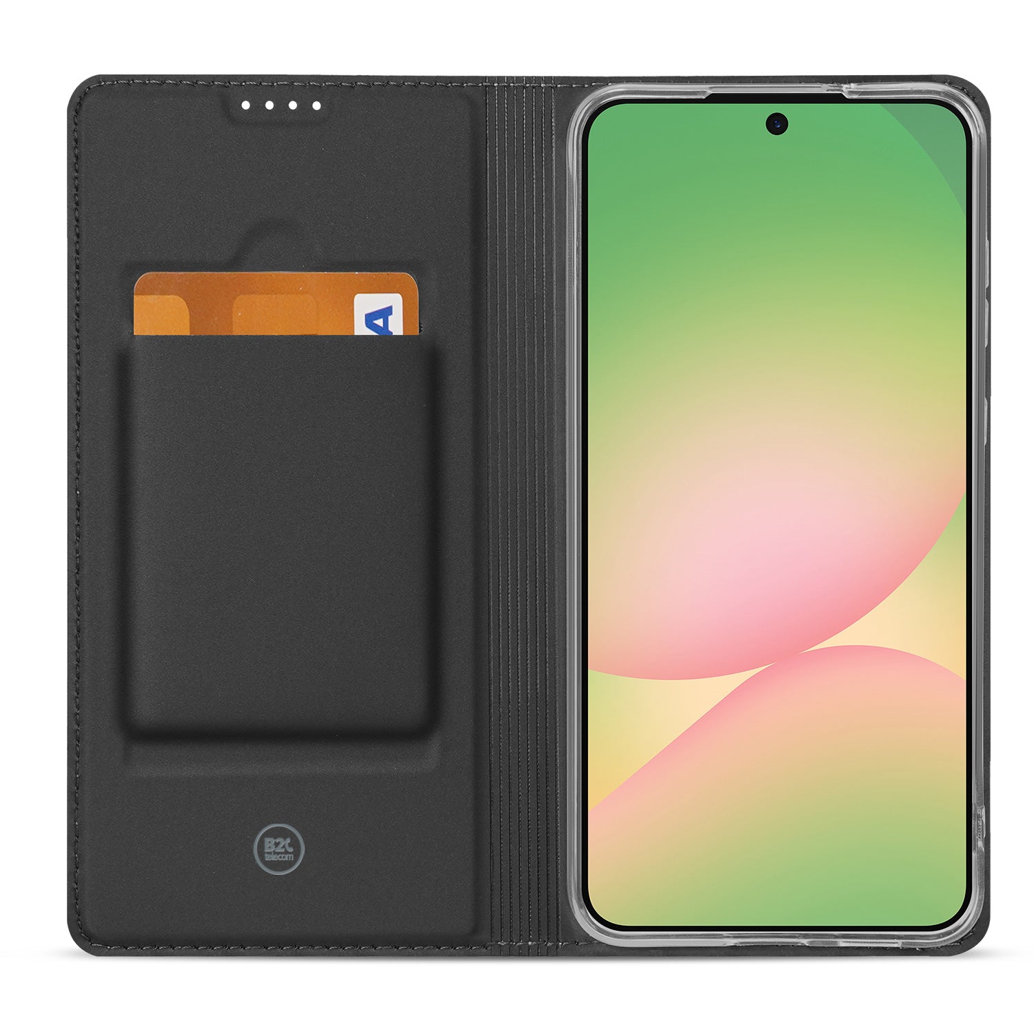 Samsung Galaxy A57 Stand Case Hoesje Wit kaartvak gesloten vooraanzicht.