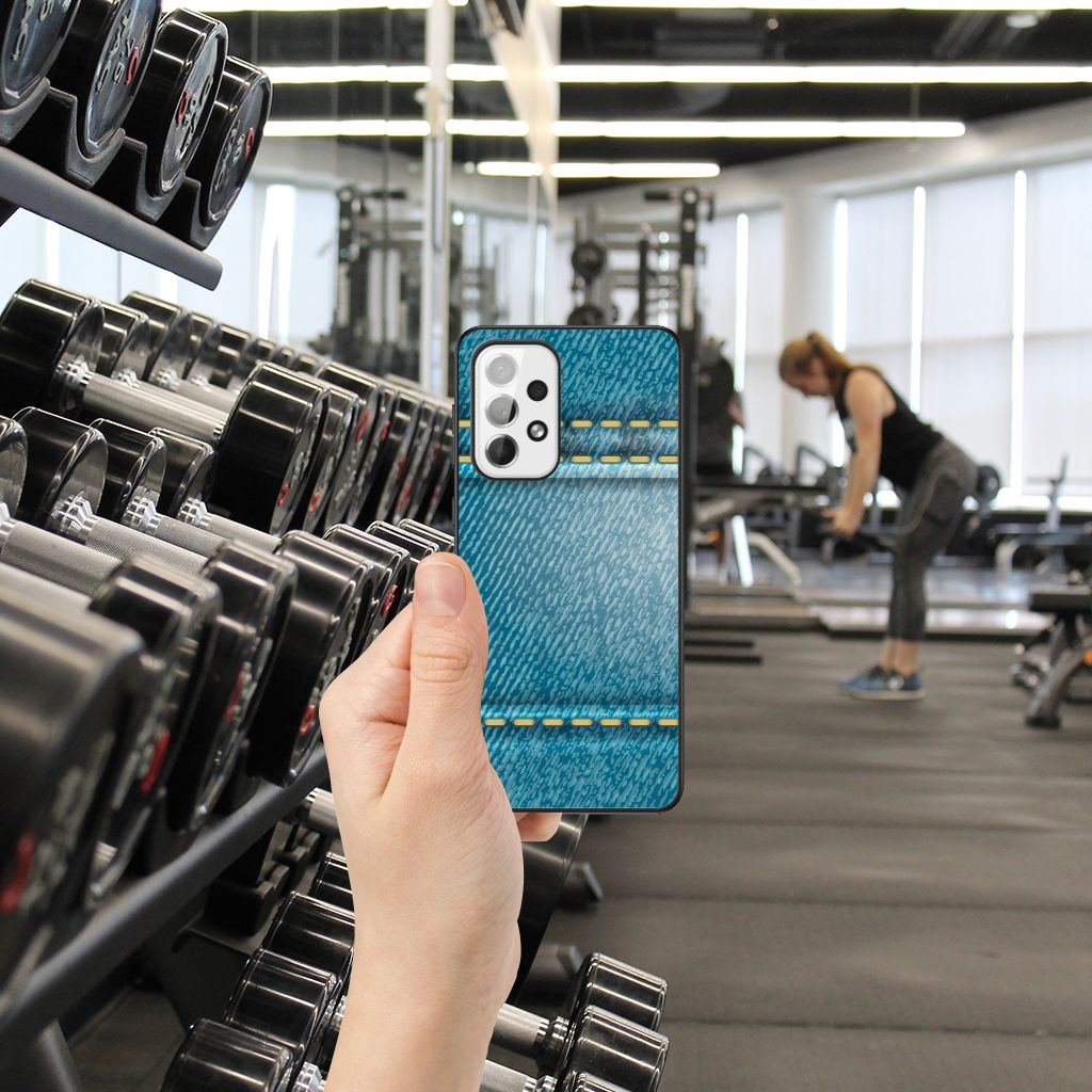 Samsung Galaxy A73 GSM Cover Jeans telefoonhoesje jeans design hand gym