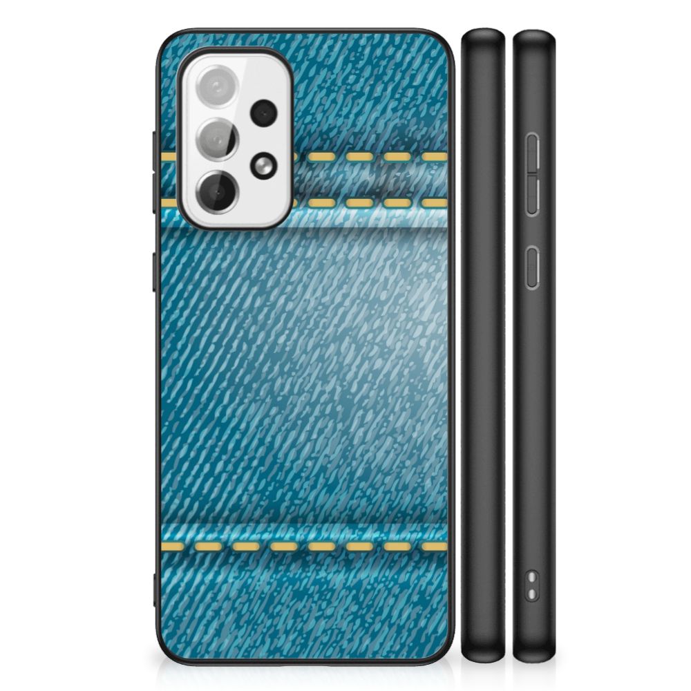 Samsung Galaxy A73 GSM Cover Jeans hoesje denim design voorkant zwart