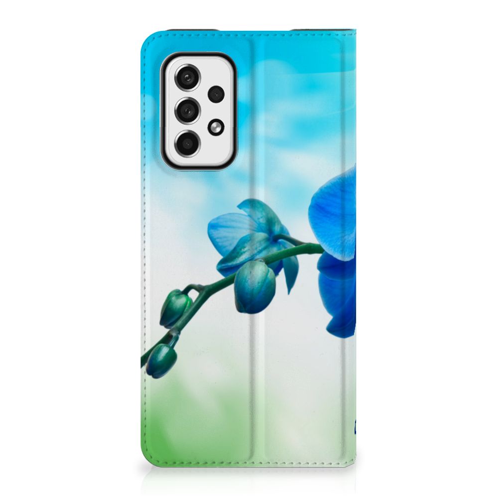 Samsung Galaxy A73 Smart Cover Orchidee Blauw ontwerp bloemen voorkant