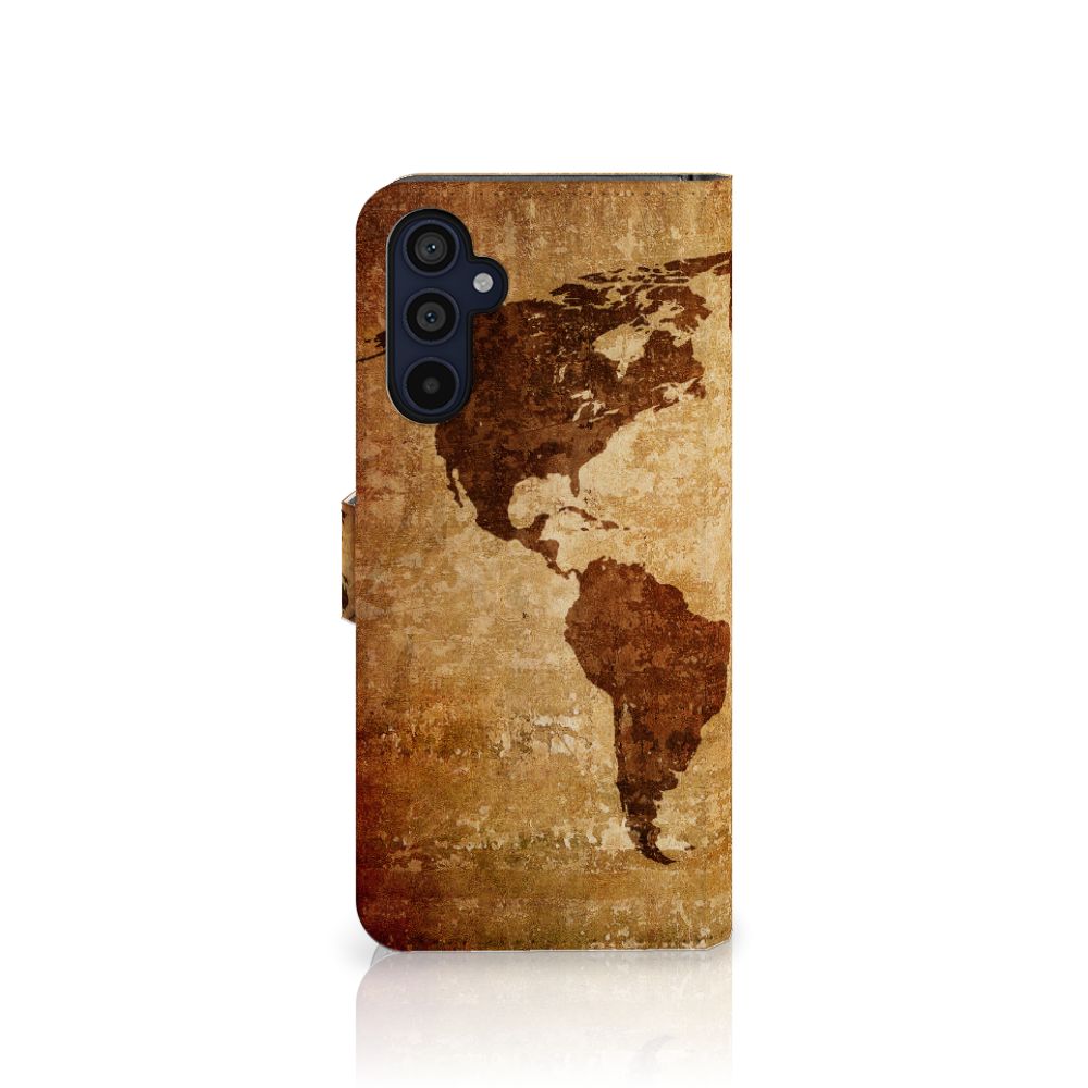 Samsung Galaxy M14 Flip Cover Wereldkaart met vintage wereldkaartdesign voor bescherming en gebruiksgemak 🌍.