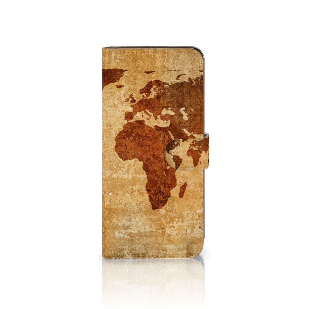 Samsung Galaxy M14 Flip Cover Wereldkaart met een vintage wereldkaartdesign, biedt bescherming en uitstraling.