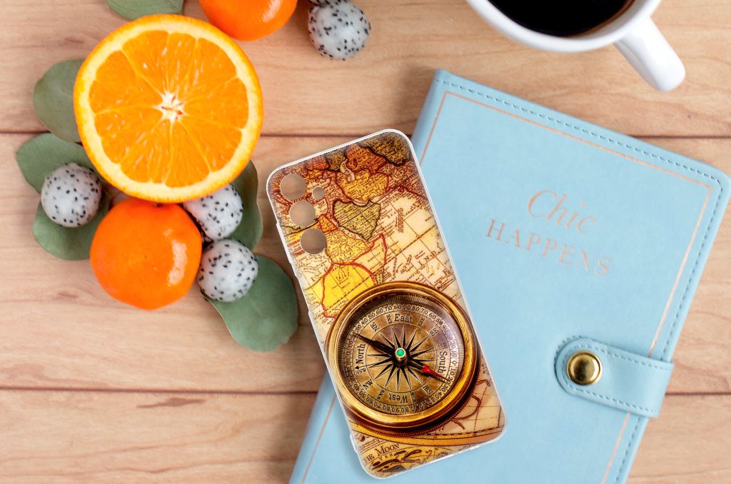 Samsung Galaxy M14 Siliconen Back Cover Kompas design kompas aanzicht