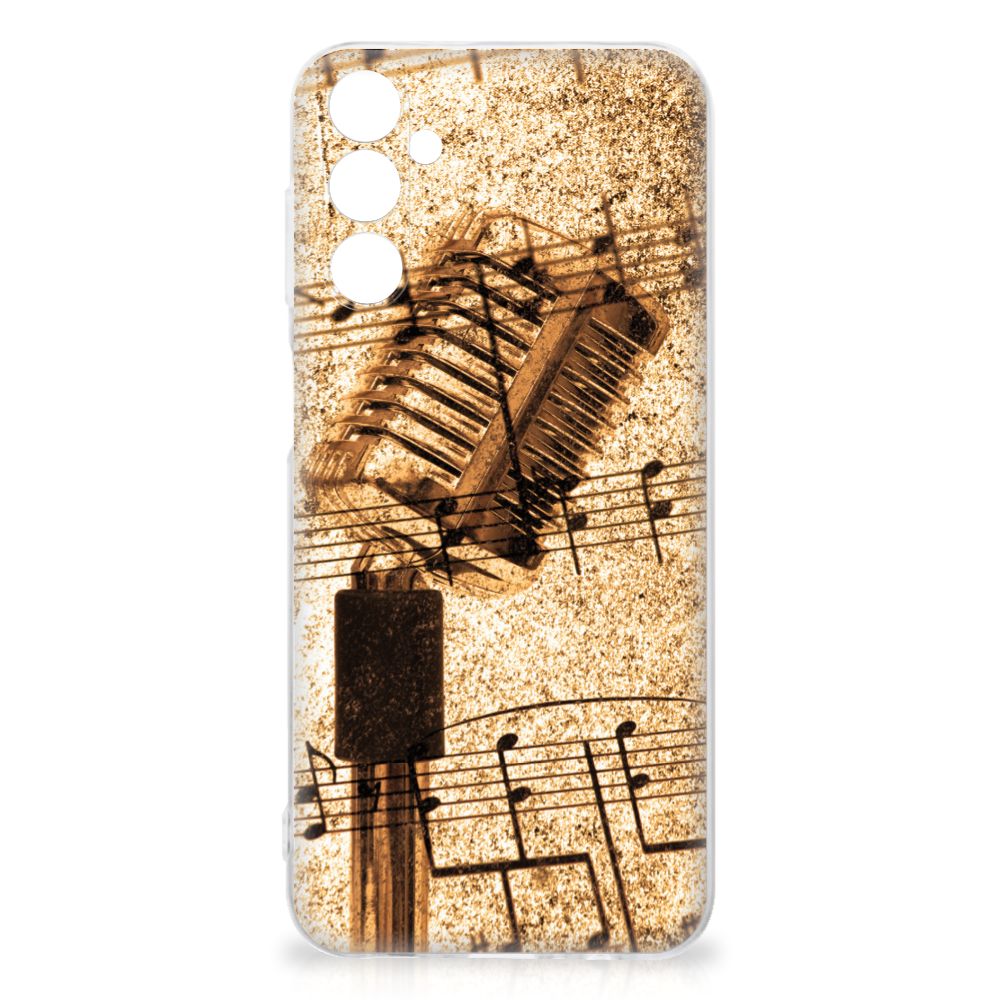 Samsung Galaxy M14 Siliconen Hoesje met foto Bladmuziek bladmuziek design achterzijde