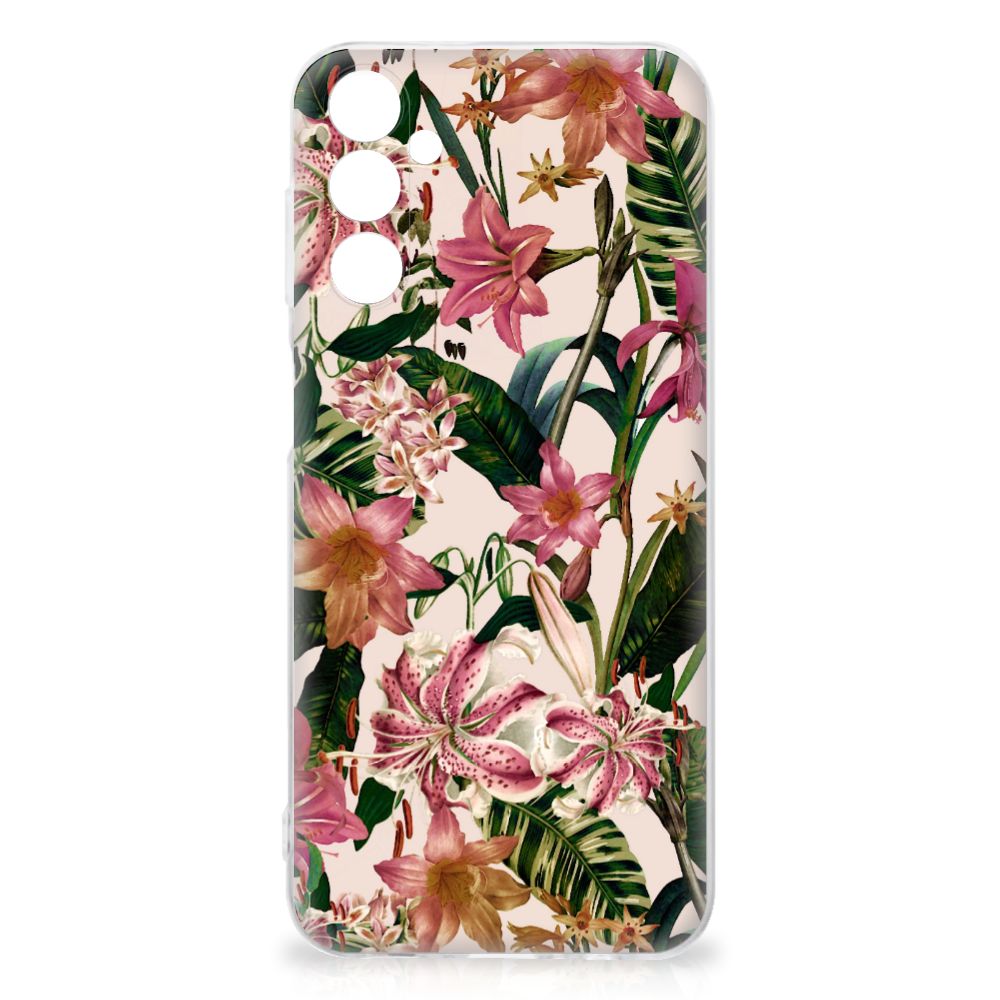 Samsung Galaxy M14 TPU Case Flowers bloemen groen ontwerp achterkant