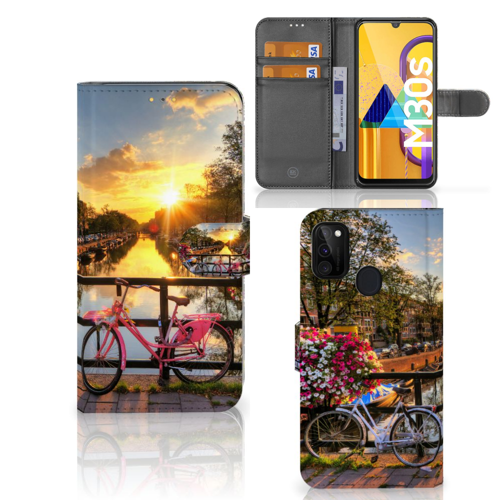Samsung Galaxy M21 | M30s Flip Cover Amsterdamse Grachten ontwerp fiets uitzicht