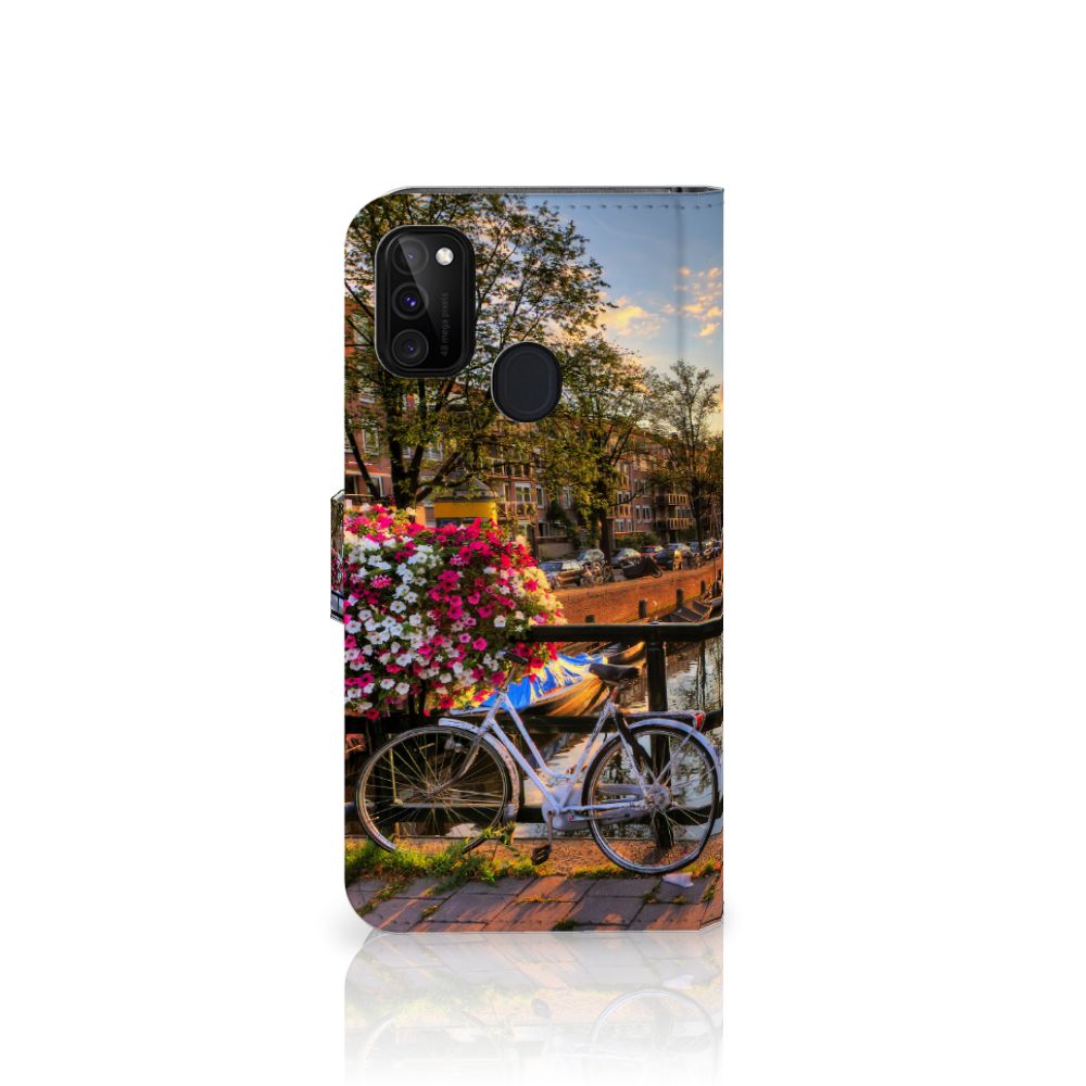 Samsung Galaxy M21 | M30s Flip Cover Amsterdamse Grachten fiets bloemen brug uitzicht