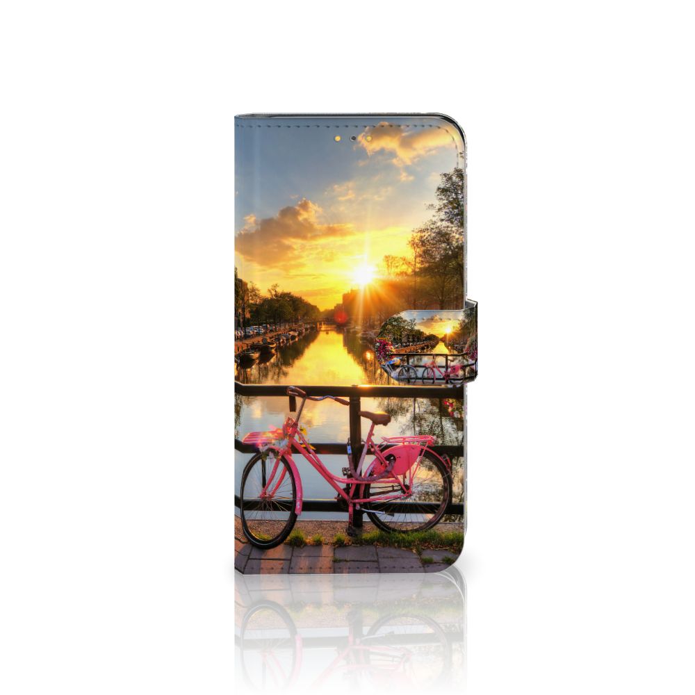 Samsung Galaxy M21 | M30s Flip Cover Amsterdamse Grachten ontwerp fiets avondzon aanzicht
