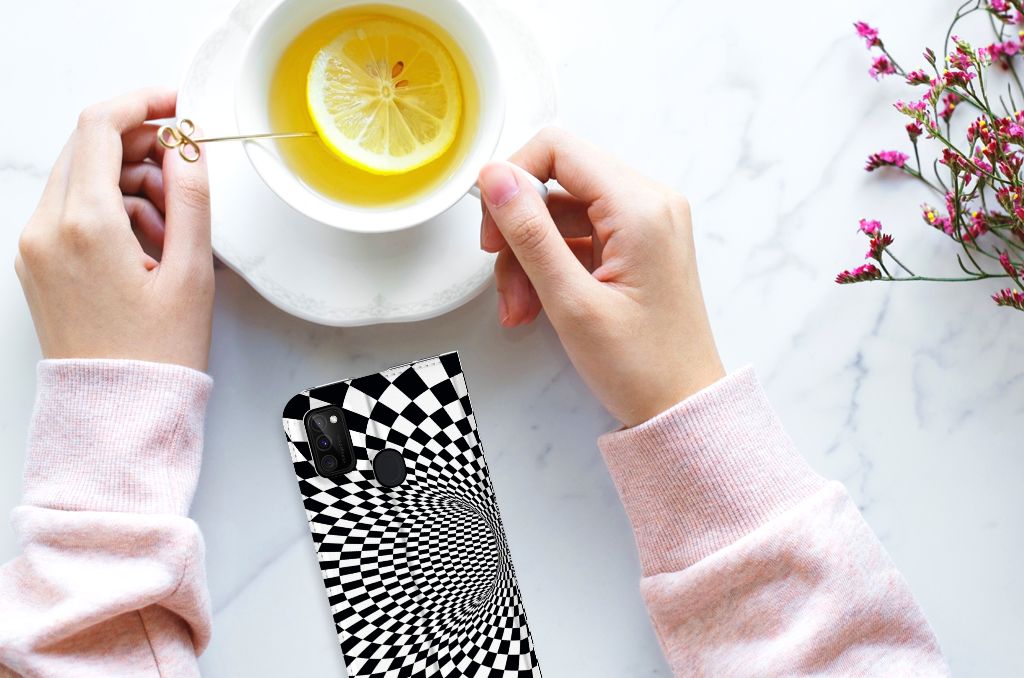 Samsung Galaxy M30s | M21 Stand Case Illusie zwart wit hands taking cup