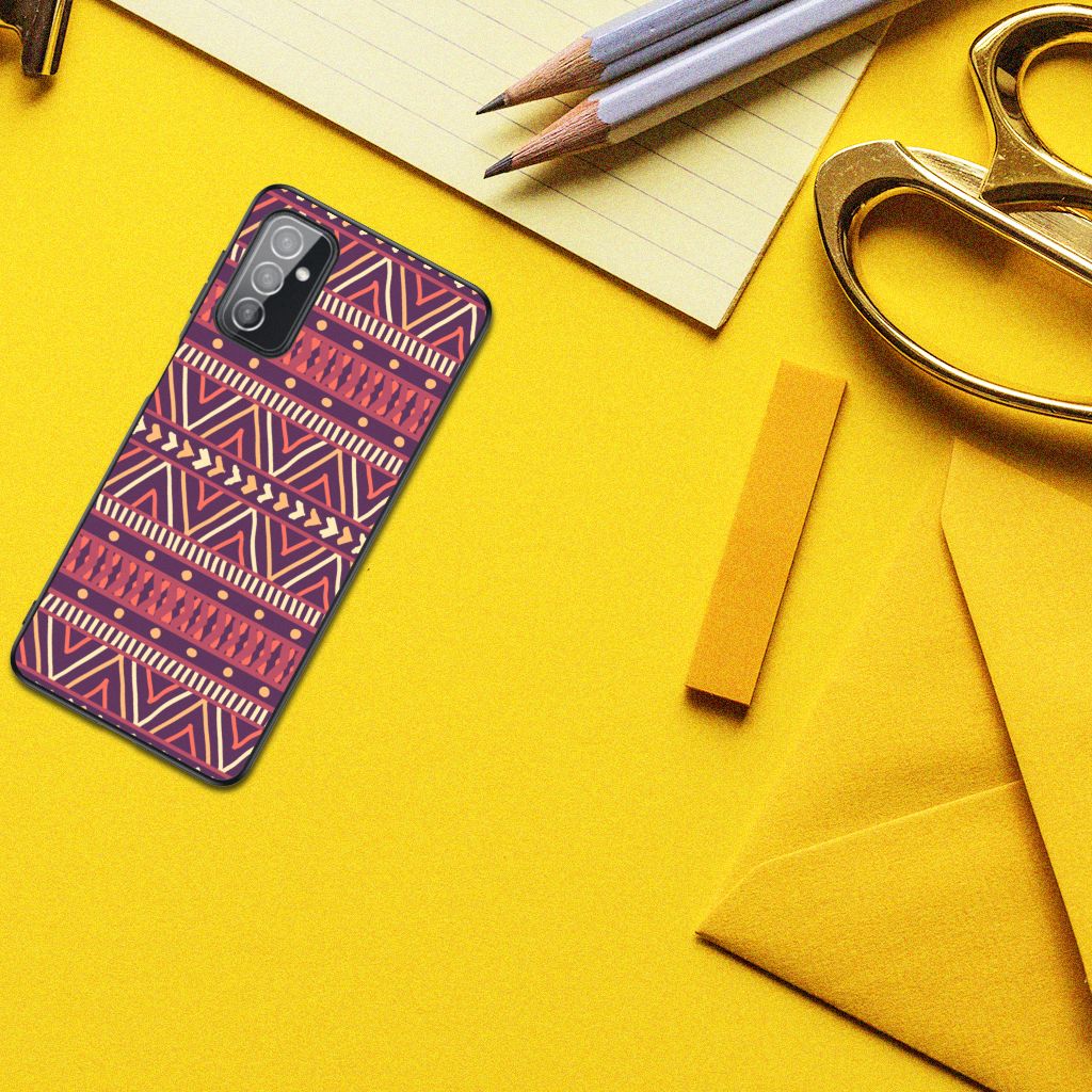 Samsung Galaxy M52 Back Case Aztec Paars hoesje aztec design bovenaanzicht