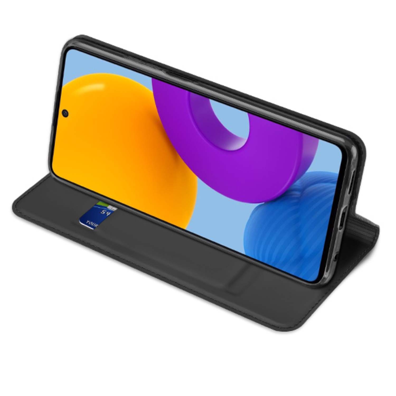 Samsung Galaxy M52 Book Cover Hoesje Maken met Foto zwart ontwerp vooraanzicht