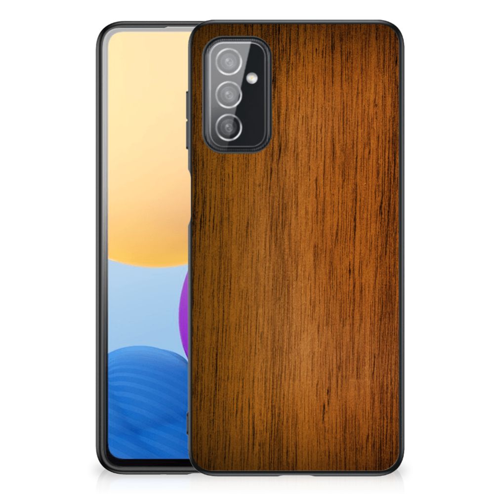 Samsung Galaxy M52 Houten Print Telefoonhoesje Donker Hout achterkant houten print