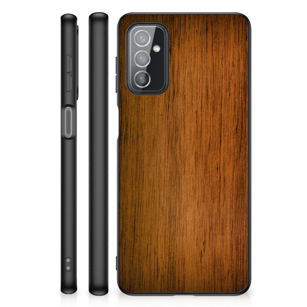 Samsung Galaxy M52 Houten Print Telefoonhoesje Donker Hout telefoonhoesje hout print zijkanten
