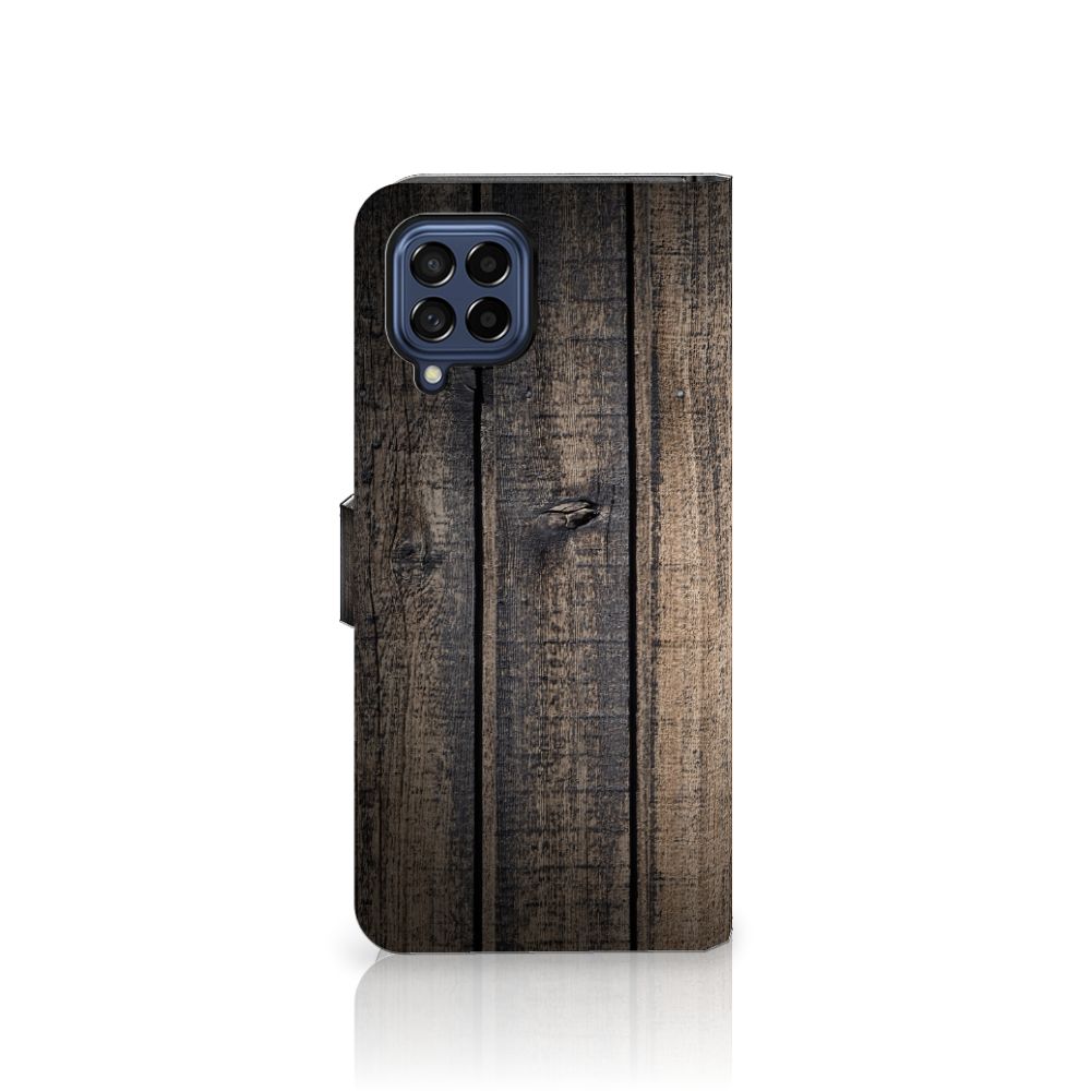Samsung Galaxy M53 Book Style Case Steigerhout houten design voorkant
