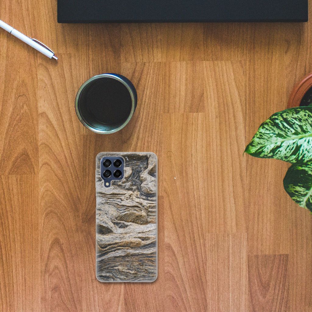 Samsung Galaxy M53 TPU Siliconen Hoesje Steen bruin rotsachtig design bovenaanzicht