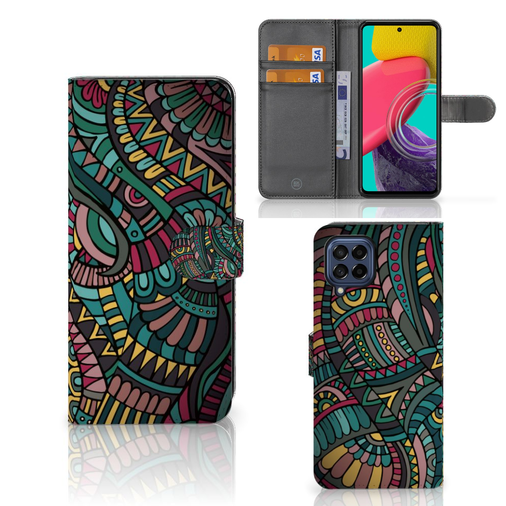 Samsung Galaxy M53 Telefoon Hoesje Aztec telefoonhoesje aztec design voorkant achterkant