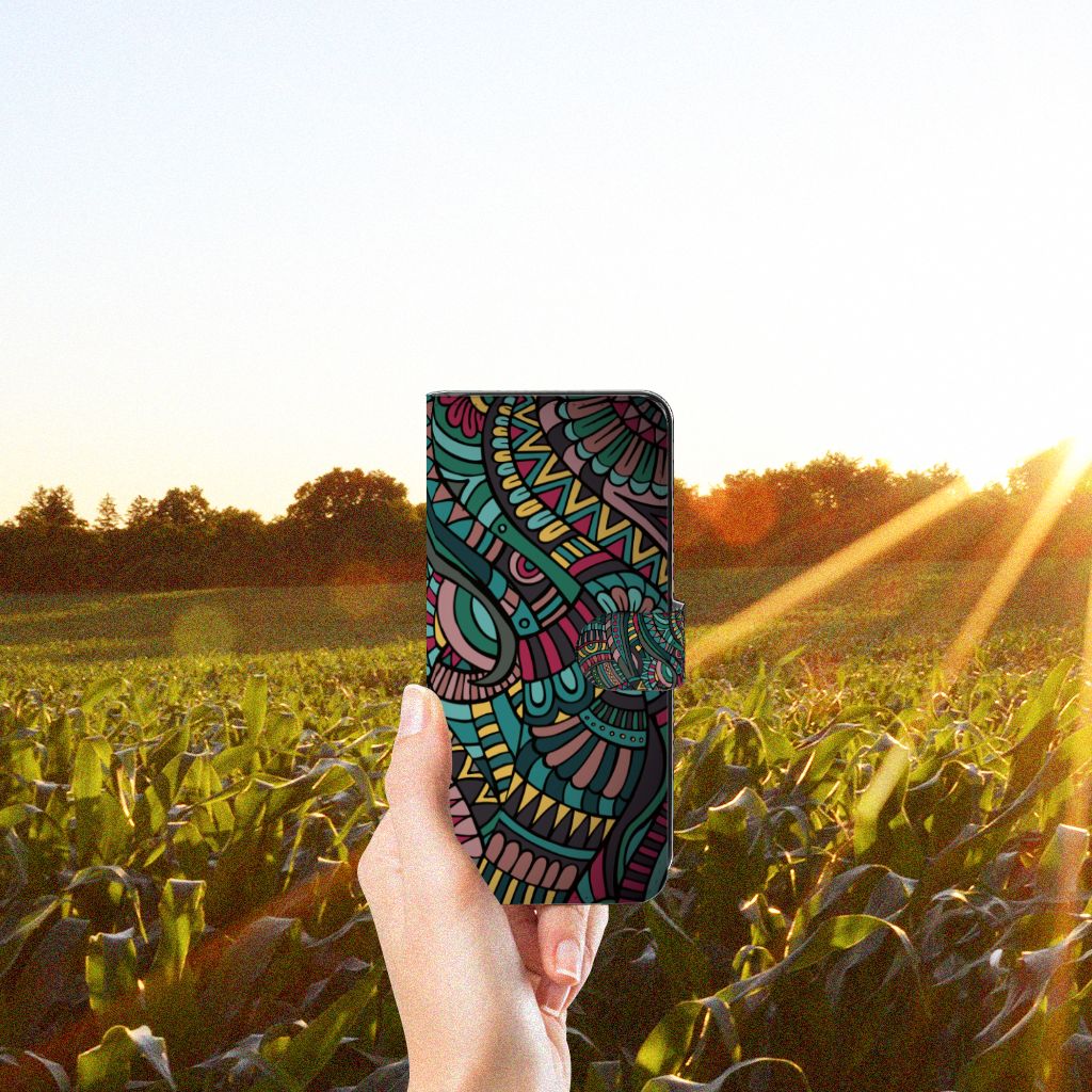 Samsung Galaxy M53 Telefoon Hoesje Aztec telefoonhoesje kleurrijk veld aanzicht