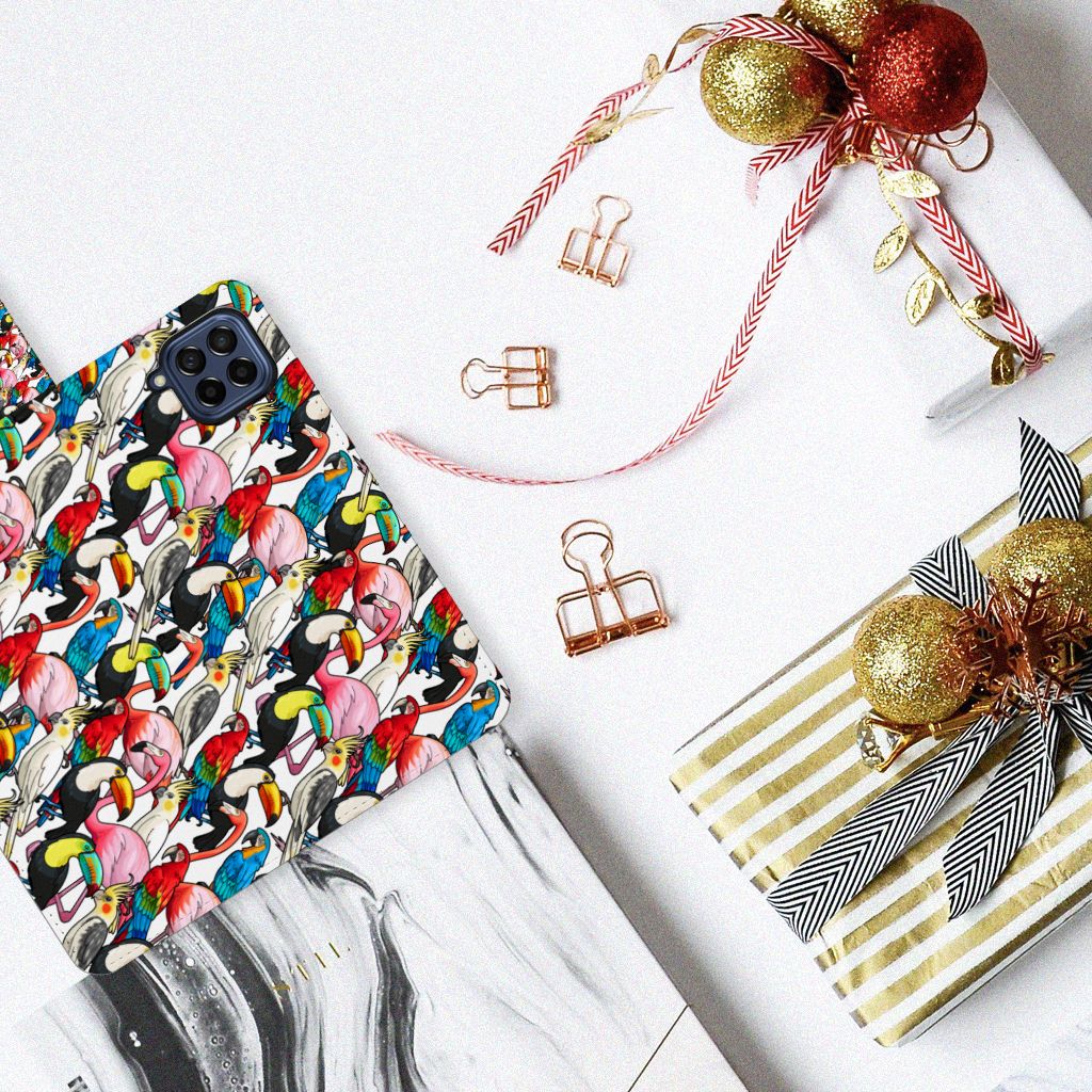 Samsung Galaxy M53 Telefoonhoesje met Pasjes Birds design vogels aanzicht