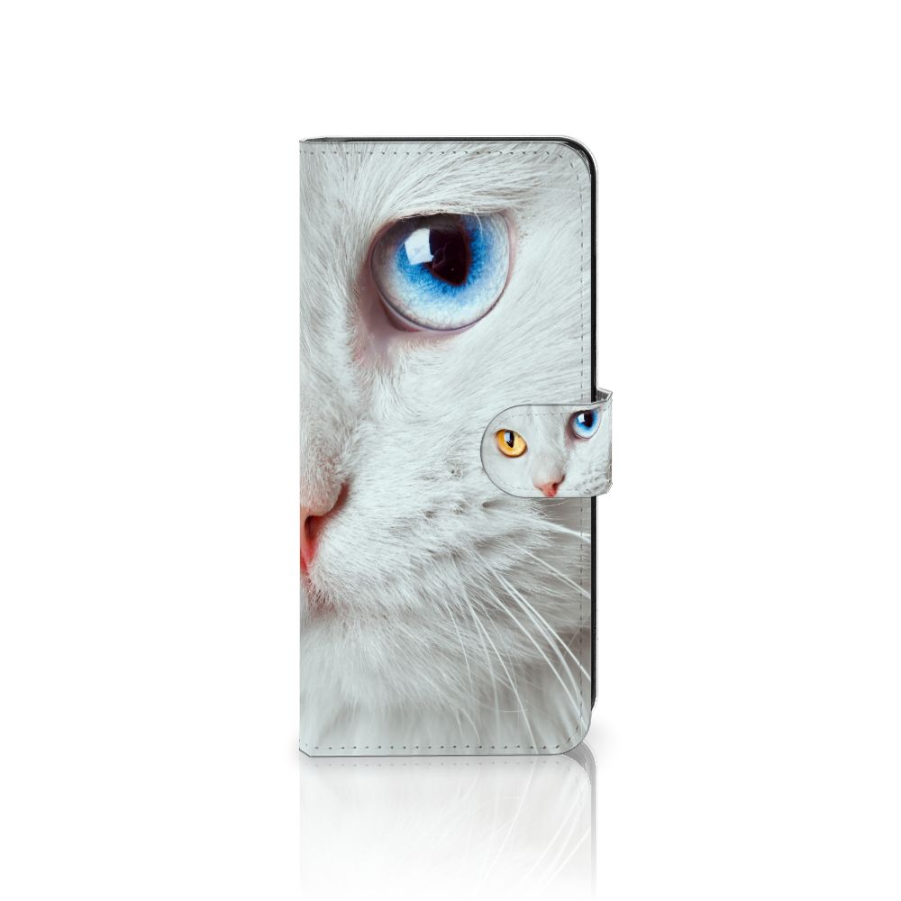 Samsung Galaxy M53 Telefoonhoesje met Pasjes Witte Kat design witte kat aanzicht