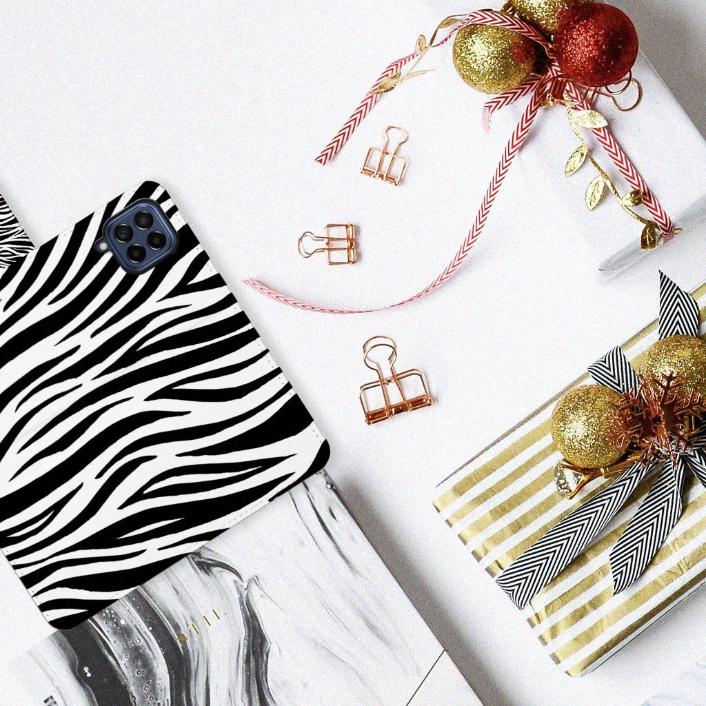 Samsung Galaxy M53 Telefoonhoesje met Pasjes Zebra zebraprint bovenaanzicht