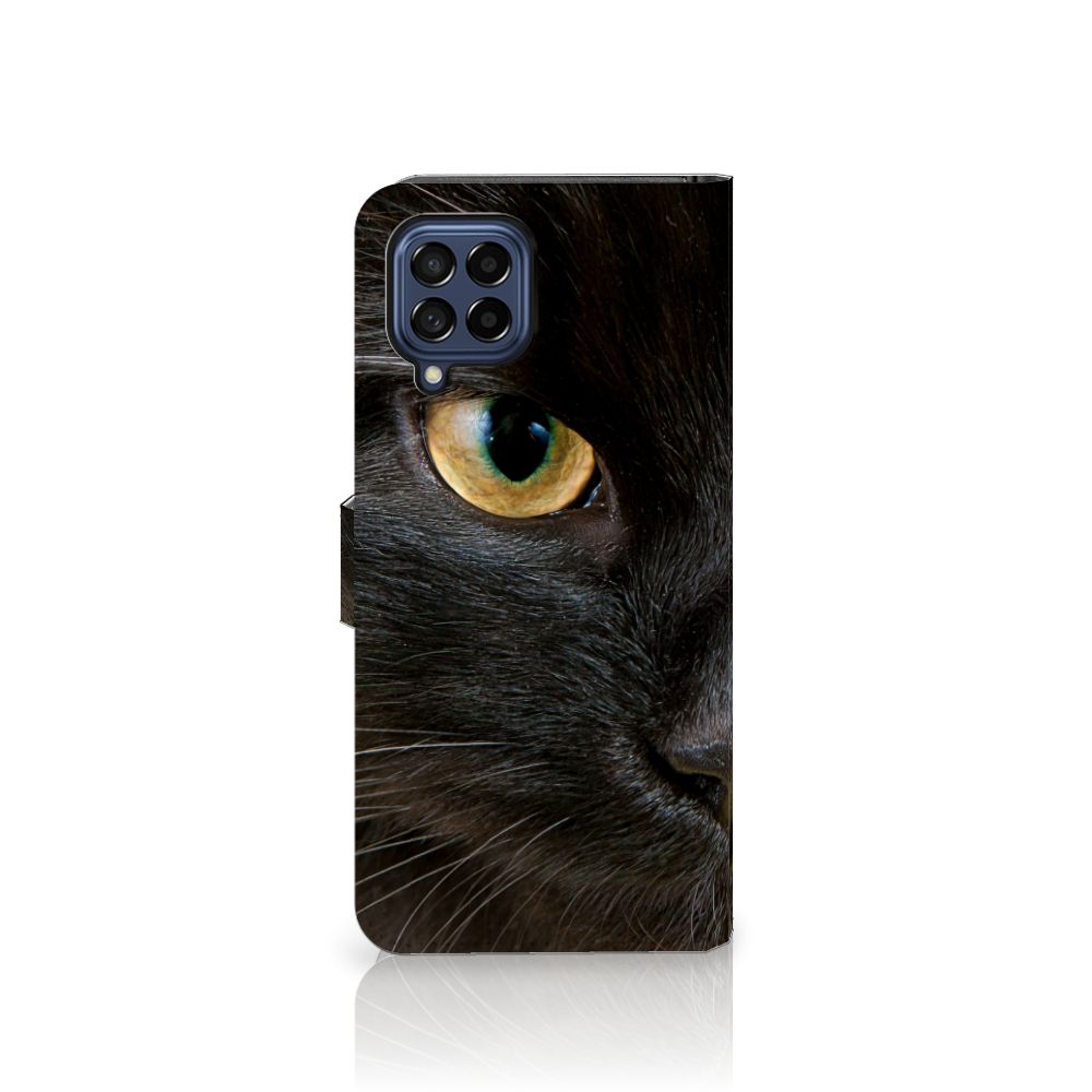 Samsung Galaxy M53 Telefoonhoesje met Pasjes Zwarte Kat Zwarte Kat Design Zijkant