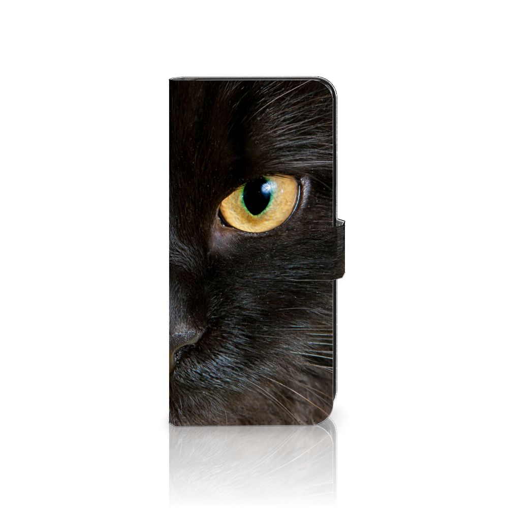 Samsung Galaxy M53 Telefoonhoesje met Pasjes Zwarte Kat ontwerp zwarte kat aanzicht