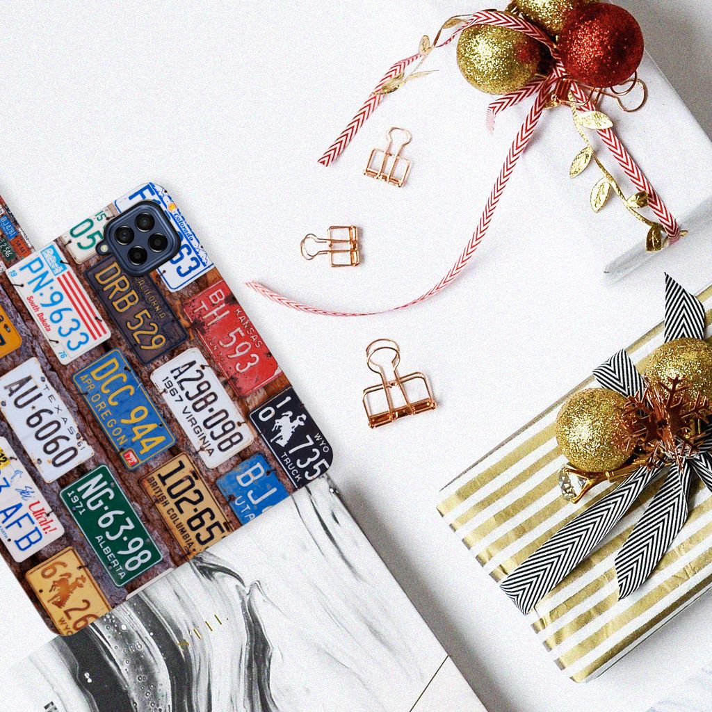 Samsung Galaxy M53 Telefoonhoesje met foto Kentekenplaten ontwerp bovenaanzicht