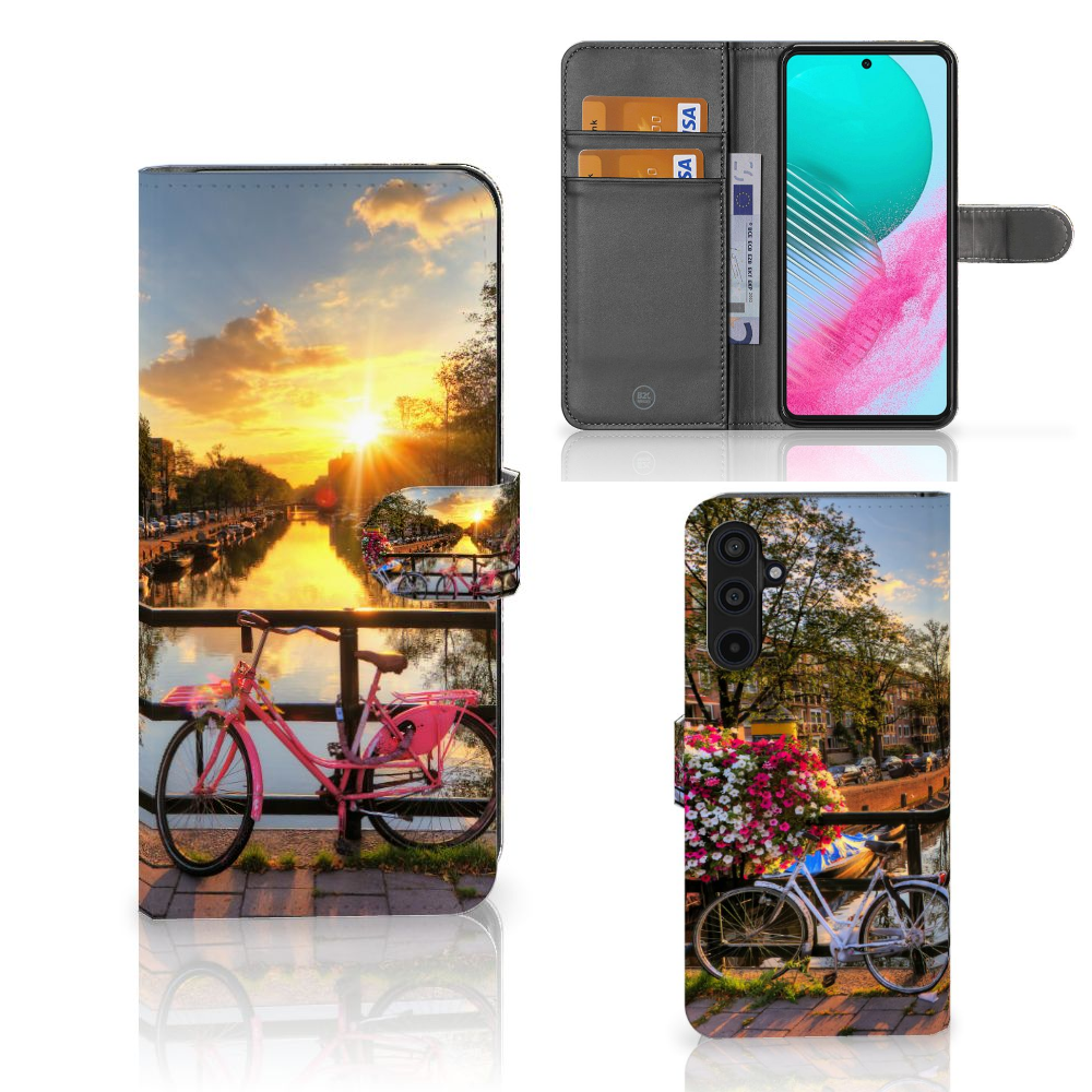 Samsung Galaxy M54 Flip Cover Amsterdamse Grachten fietsen zonsondergang aanzicht