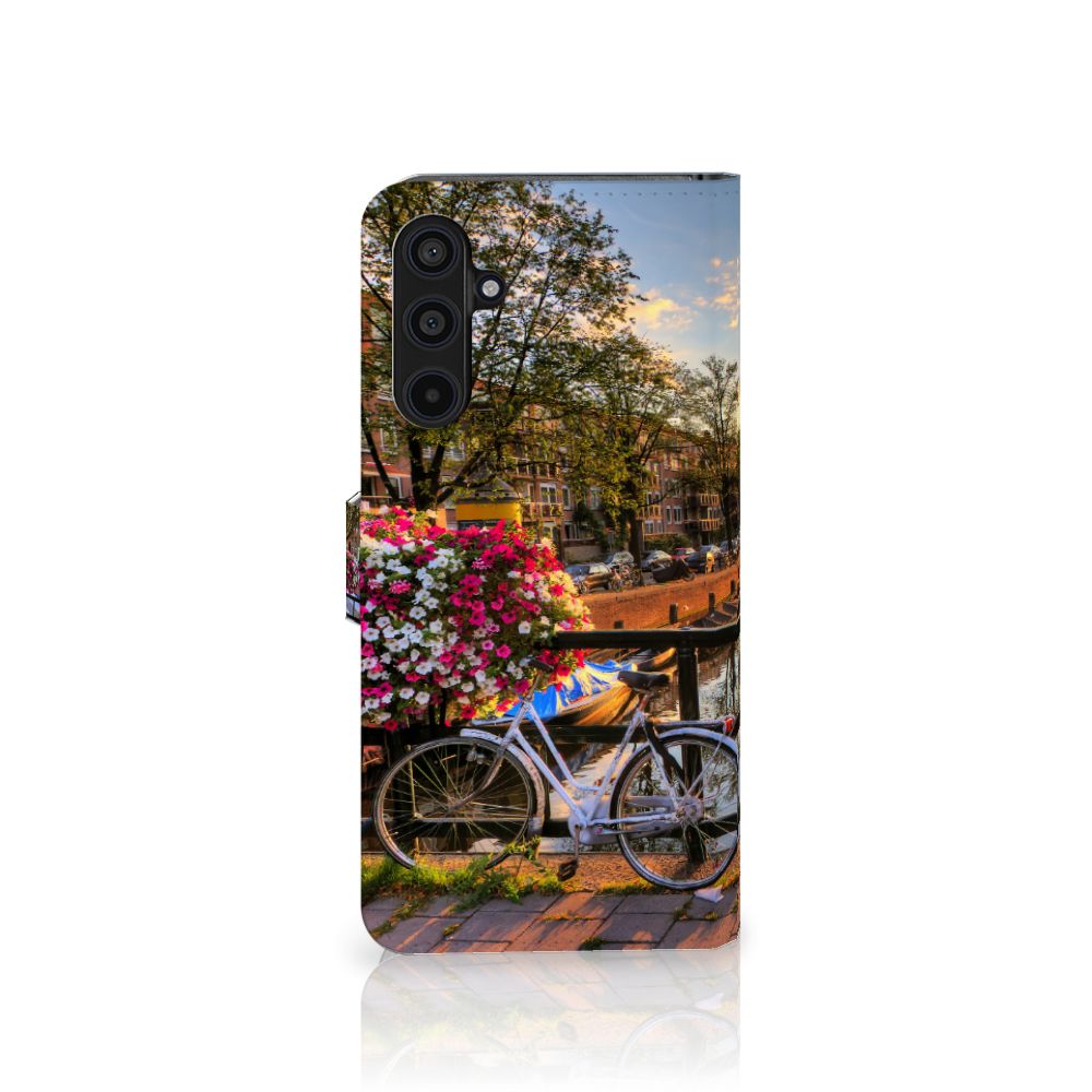 Samsung Galaxy M54 Flip Cover Amsterdamse Grachten fietsen bloemen uitzicht