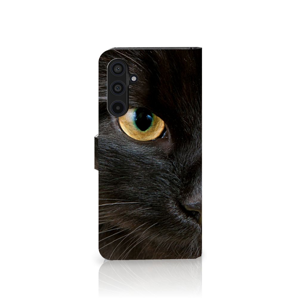 Samsung Galaxy M54 Telefoonhoesje met Pasjes Zwarte Kat design Zwarte Kat aanzicht