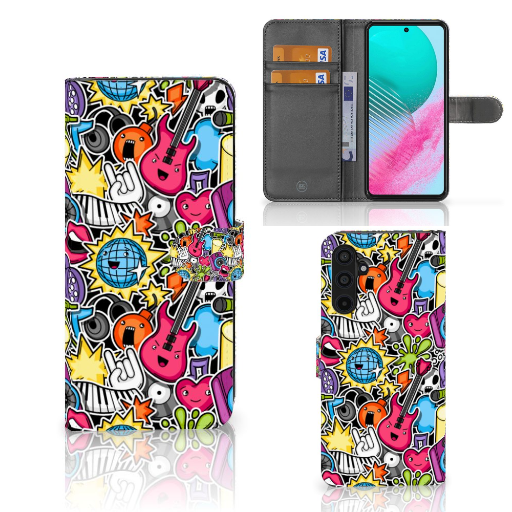 Samsung Galaxy M54 Wallet Case met Pasjes Punk Rock design kleurrijk aanzicht