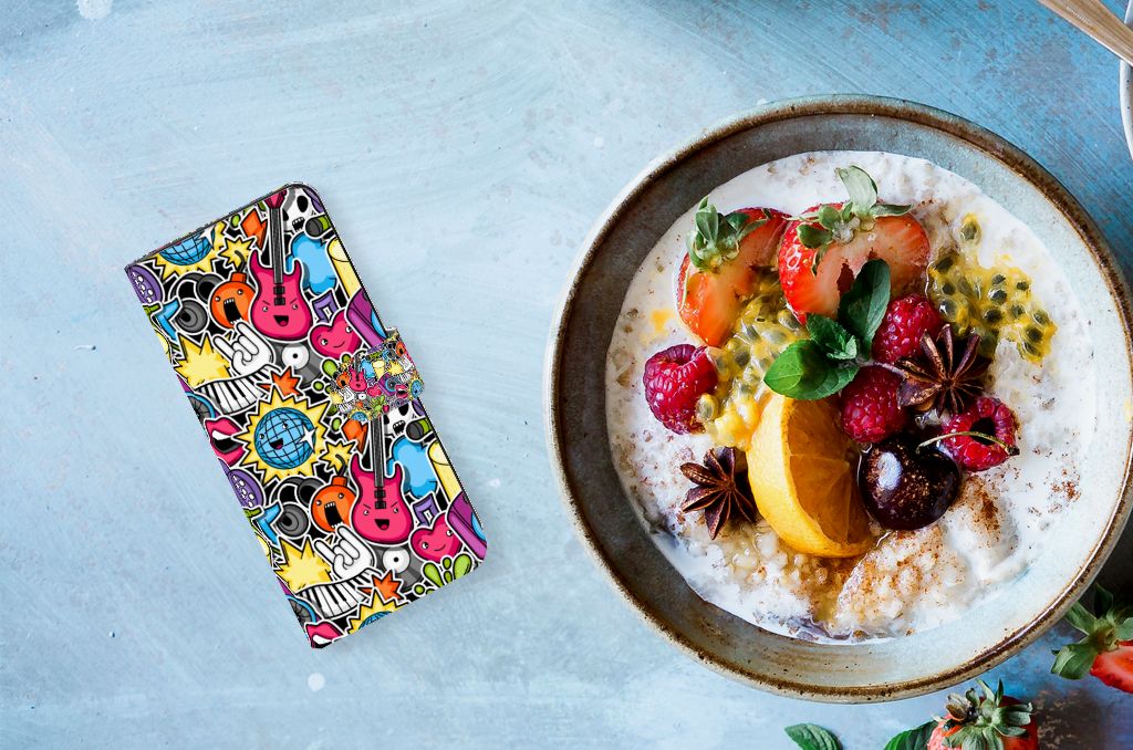 Samsung Galaxy M54 Wallet Case met Pasjes Punk Rock design kleurig aanzicht